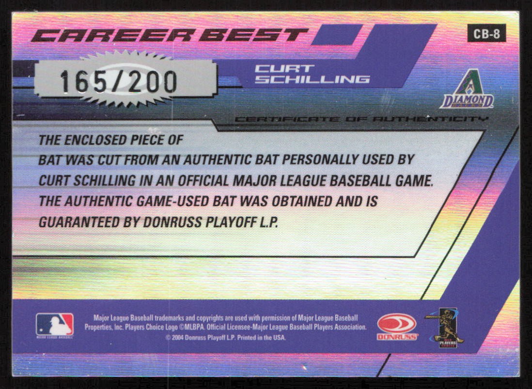 2004 Donruss Elite Career Best Bats /200 Curt Schilling #CB-8