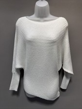 Express Women's White Shimmer Oversized Sweater Boat Neck Dolman Sleeves XS