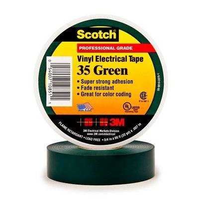 3M 35 Scotch Vinyl Electrical Color Coding Tape Green 1/2 in x 20 ft - 10 Pack