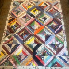 Handmade Patchwork Quilt Chevron Roses Multicolor Design Reversible Twin Cotton