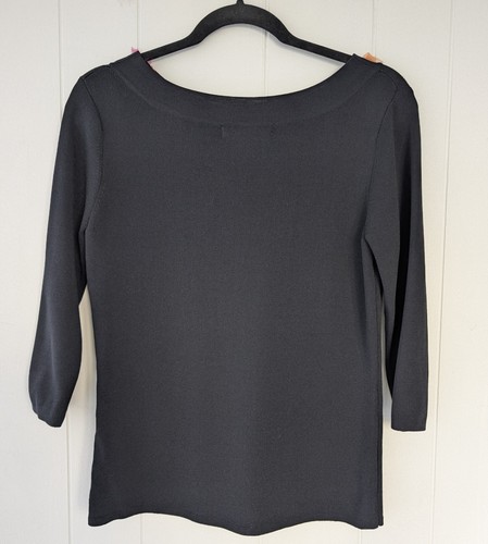 Vintage Kitkit Organza Bow Top M Black Ribbed Knit Boat Neck 3/4 Sleeve Kawaii - Picture 7 of 8