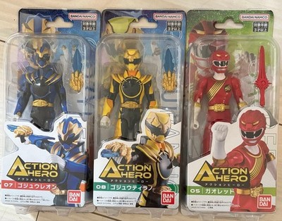 Power Rangers Gozyuger Action Hero Figur Set Gozyu Tyranno Leon Gao Rot Neuwe...