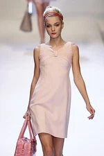 VALENTINO Vintage Pink Wool Pleated Bow Shift Dress 8   S/S 2007