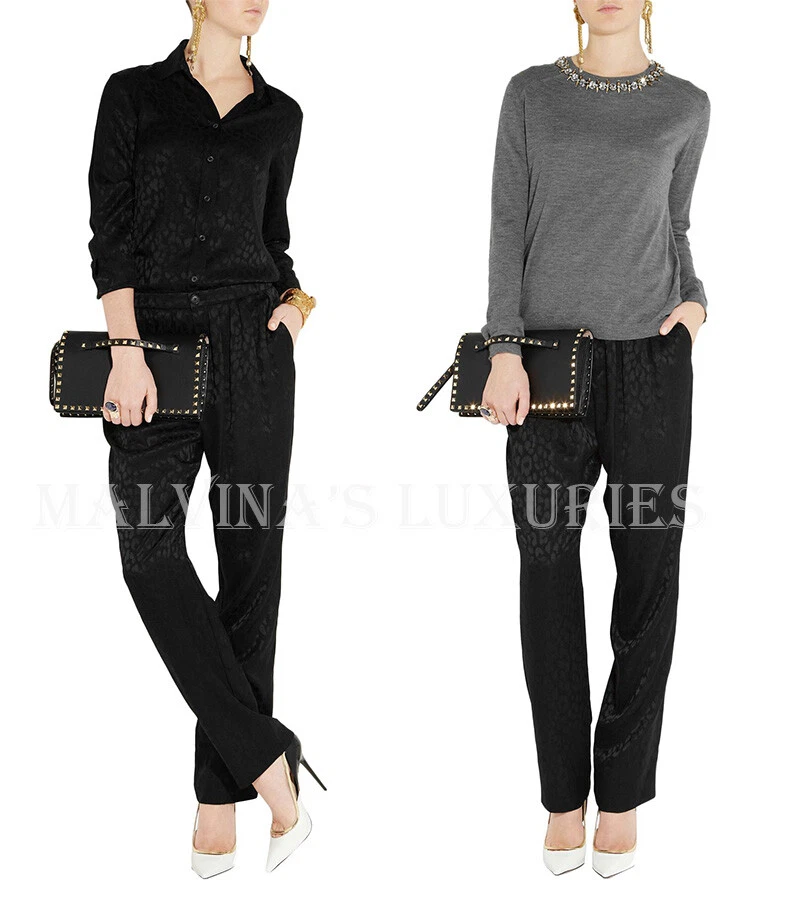 PANTALON GUCCI NOIR IMPRIMÉ CROCODILE SOIE JACQUARD PANTALON 1 IT 40 US 4