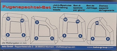 beko Fugenspachtel Set 4 tlg. verschiedene Radien und Winkel Fugenabzieher 200 3 - Picture 2 of 6