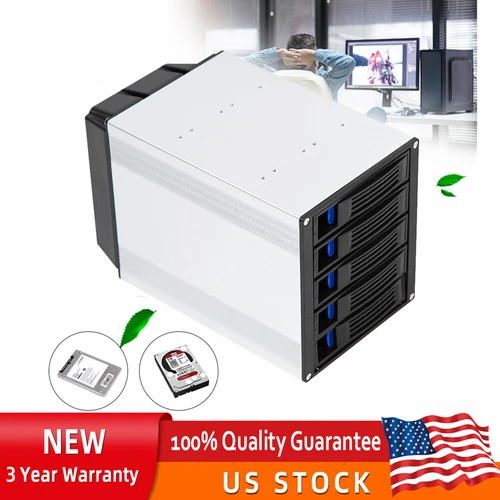 HDD Enclosure Hot Swap Cage 5-Bay 3 x 5.25" Drive Bays 5x SATA 3.5"/2.5"Sas HDD