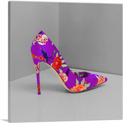 ARTCANVAS Purple Modern High Heels Shoe Stiletto Flower