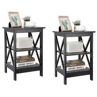 2PCS Sofa Side End Tables Storage Shelf Versatile X-Design Table Home Storage 