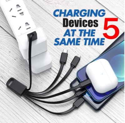 Multi Charging Cable Short, 2Pack 6 in 1 Multiple USB Fast Charger Black