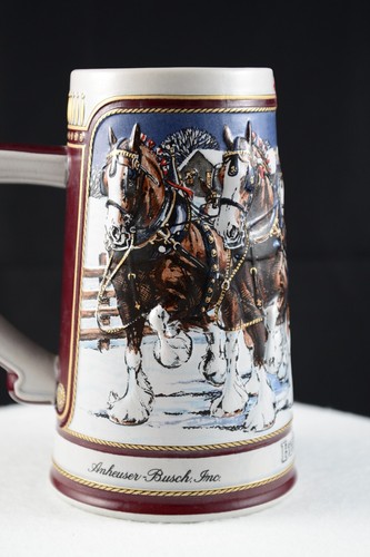 Budweiser 1989 Collector's Series Holiday Stein Mug Clydesdales 6.5" Tall - Picture 5 of 9