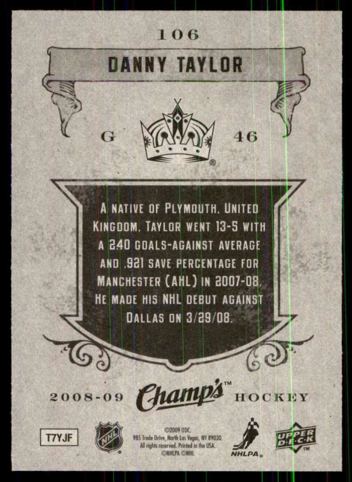 2008-09 Upper Deck Champ's Danny Taylor RC #106 - Image 2 of 2