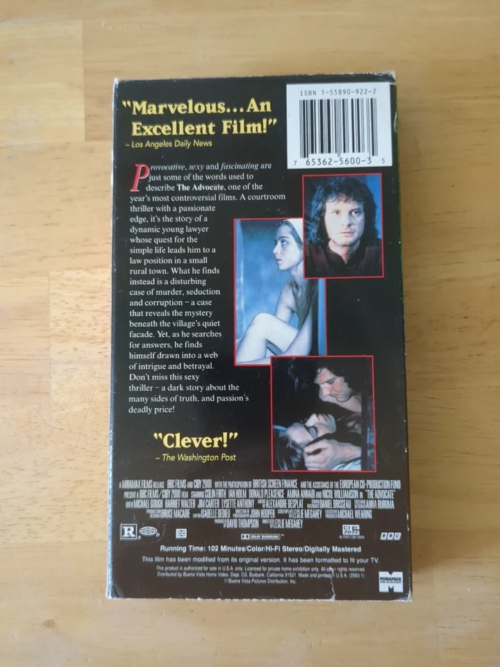 The Advocate (VHS) Colin Firth - Nicol Williamson - Erotic Thriller - HTF - Image 2 of 3