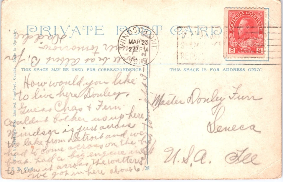 Grand Trunk Eastern Flyer Windsor Ontario RR Train Postcard 1919 Germany Steamau - Image 2 of 3