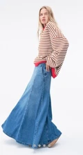 Free People Catch The Sun Denim Maxi Skirt We The Free Mid Indigo 26 NEW