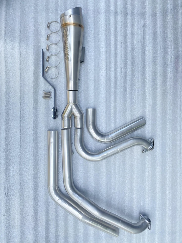 1999-2017 Exhaust Fit To Harley Davidson Fat Boy Silver 2 Into 1 Full System - Image 3 of 4