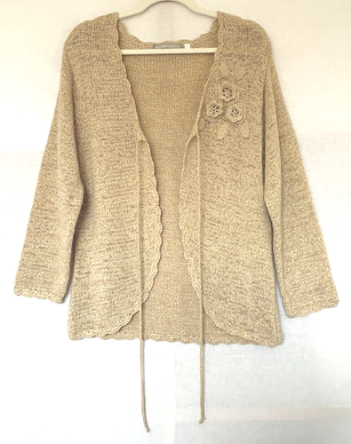 Cárdigan Elizabeth Scott XL avena beige bordes de vieira borla aplique floral - Imagen 7 de 13