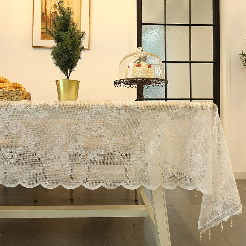 Rectangular White Lace Tablecloth Embroidery Table Cloth Cover Dining Room Decor - Image 4 of 4
