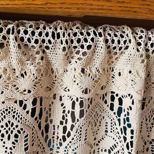 Vintage Crochet Half Curtain Tassels Window Door Panel Drapes Kitchen Valances - Picture 10 of 33