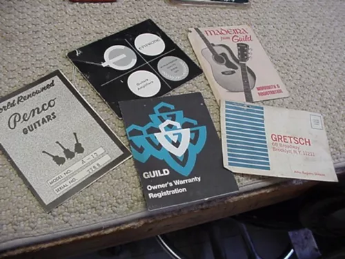 vintage guitar hang tags Guild , Epiphone , Penco,Gretsch  case candy