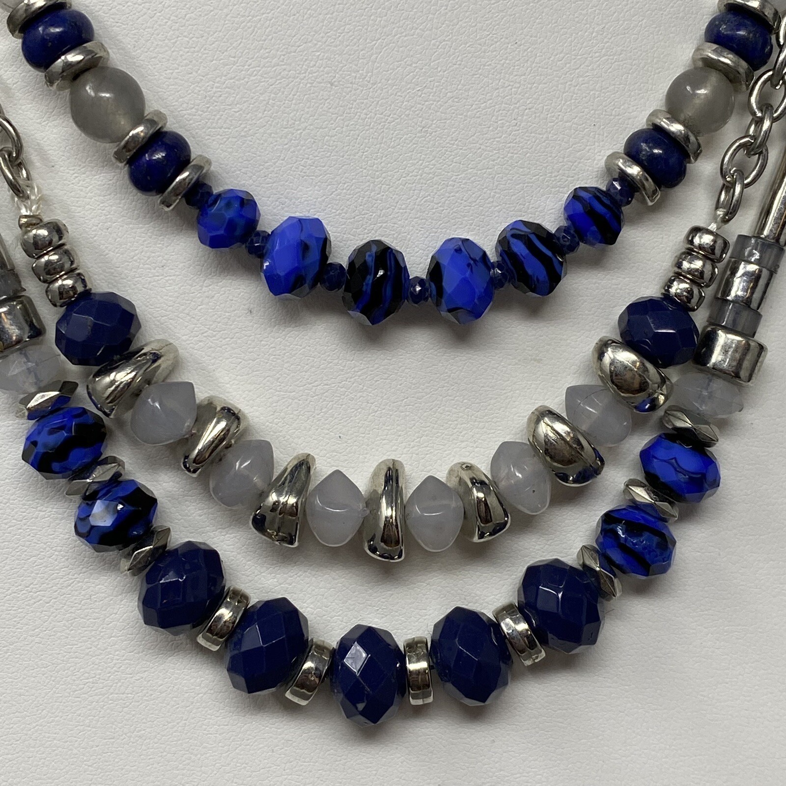 Statement Necklace Blue Cloudy White Gemstone Bea… - image 4