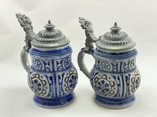 Chopes à bière grès bleu avec couvercle Stoneware Beer mugs