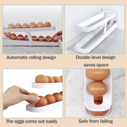 Rolldown Refrigerator Eggs Dispenser Auto Rolling Egg Holder 2 Tier Storage Rack - Picture 9 of 16