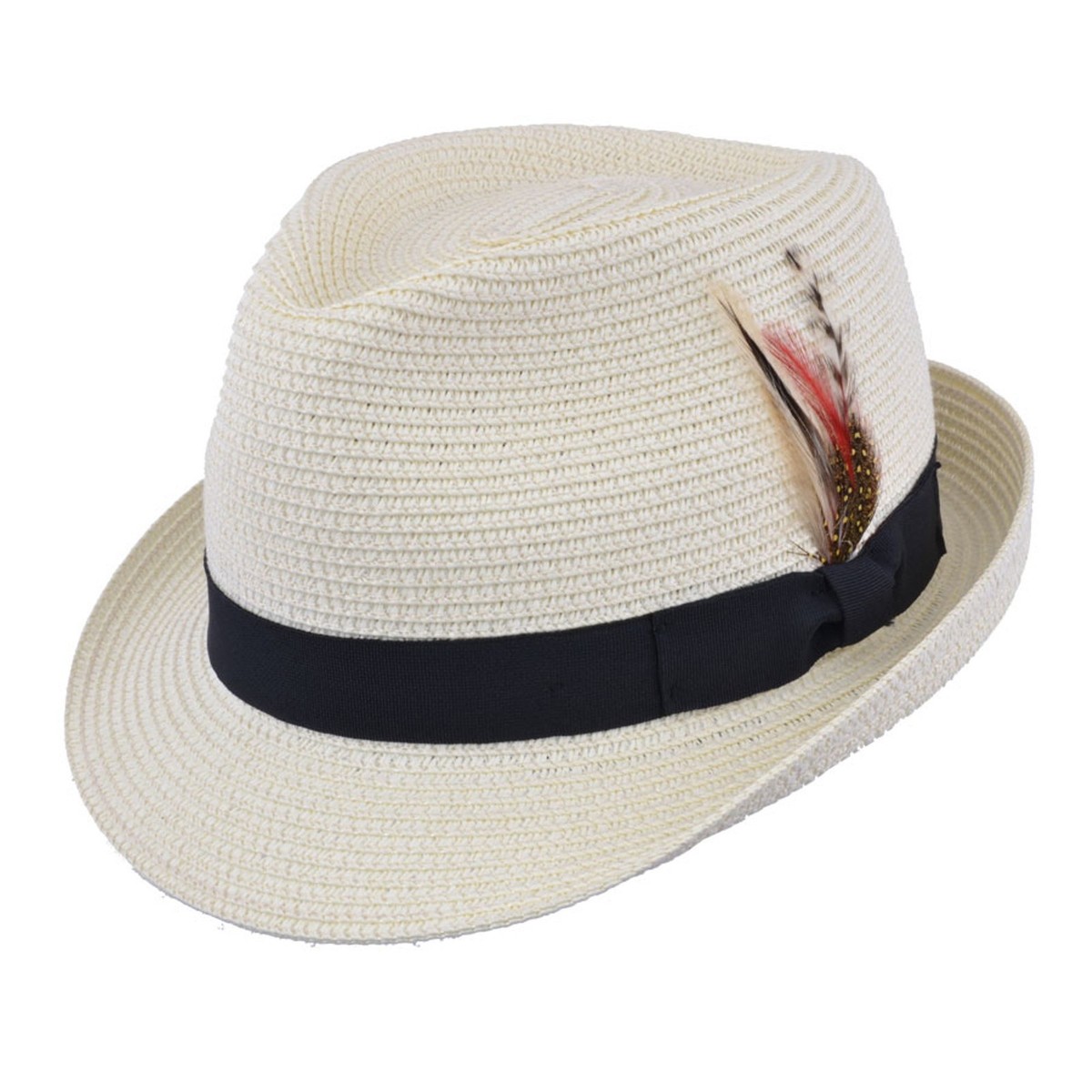 Unisex Crushable Straw Summer Trilby Hat With Removable Feather 10 Colours