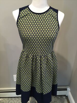 Stitch Fix Pixley Green Navy Heart stretch Shift Dress size Large L | eBay