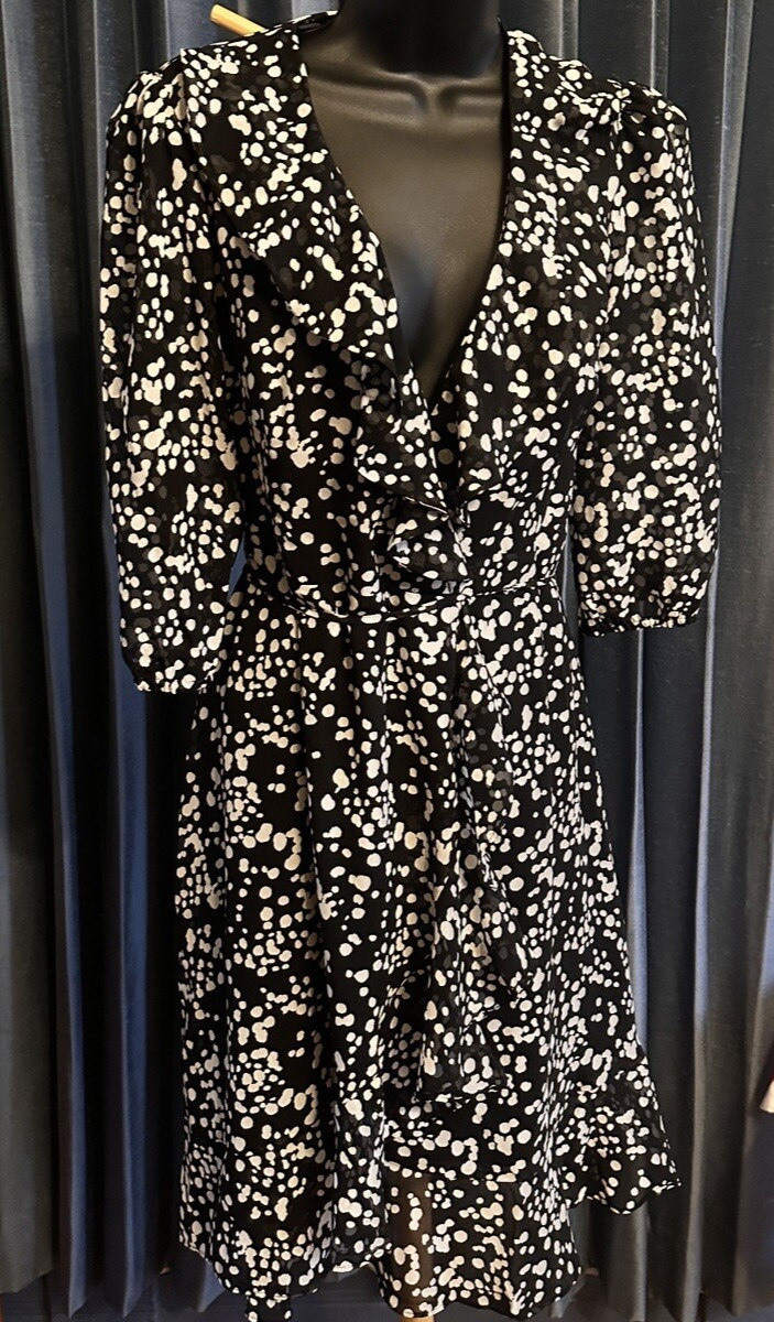 Women's Animal  Print Layered Flowy Dress Multicolor: Black White S