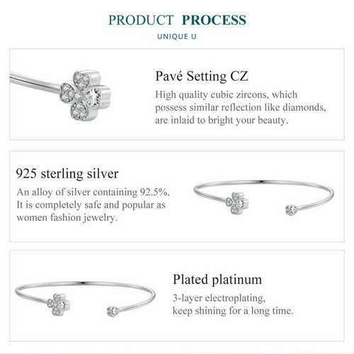 Voroco Women Fashionable 925 Sterling Silver Four-Leaf CZ Bracelet Chain Jewelry - Picture 10 of 16