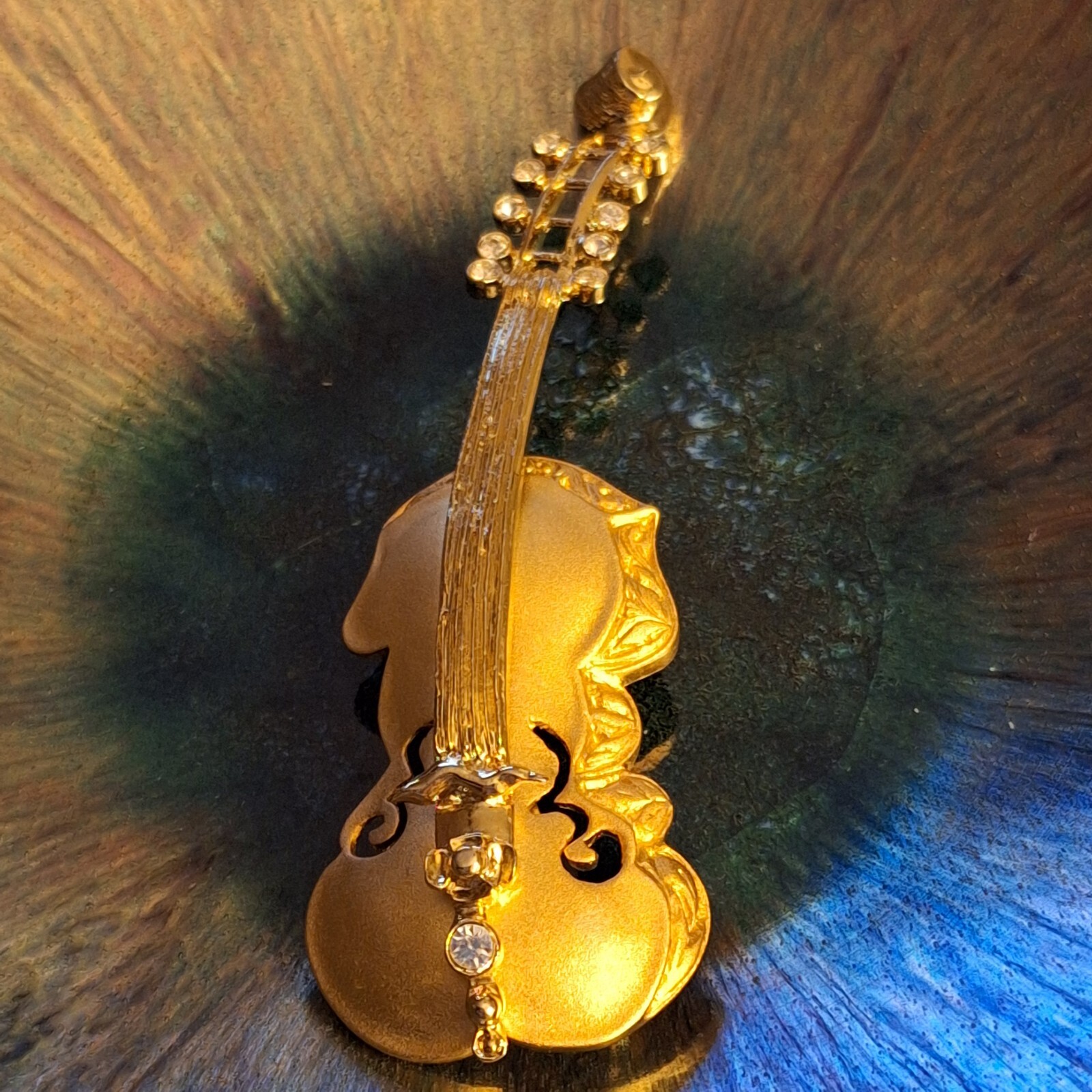 Tona String Instrument Rhinestone Gold Brooch-Vio… - image 19
