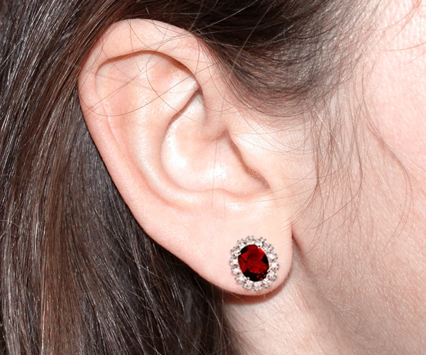 Sfarzosi Orecchini Rubino Brillanti in Argento 925 Rodiato Oro Bianco - Immagine 4 di 4