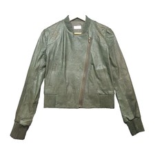 Wrap Leather Green Full Zip Lined Studded Womens Jacket Size Uk 10 Pockets