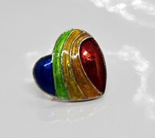 Small Heart Lapel Pin Silver Tone Colorful Metal Enamel Design 3/4"