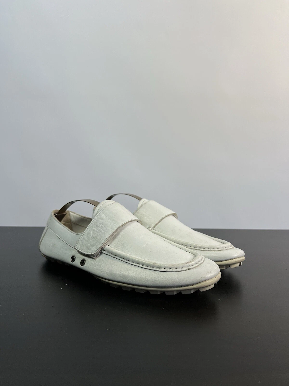Baskets vintage Gucci homme cuir bateau crochet et boucle blanc taille 40 E