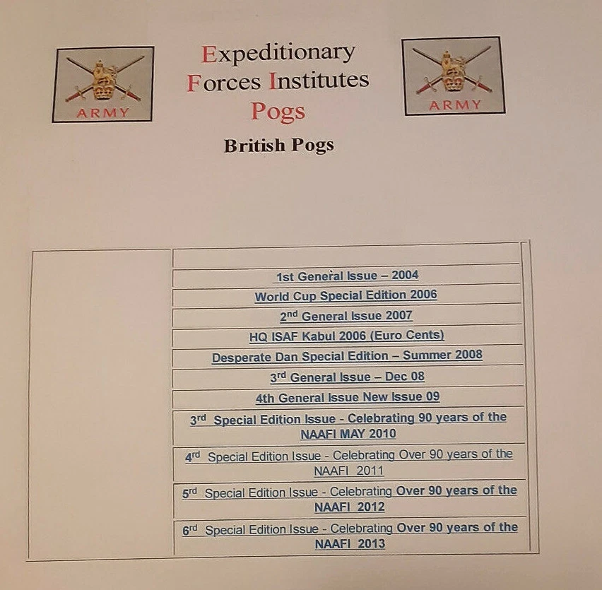 10 of the 11  NAAFI & EFI,UK  Pogs  Sets 1st 2nd,3rd,4th,DD & Euro ,. EFI Pogs - Image 3 of 4