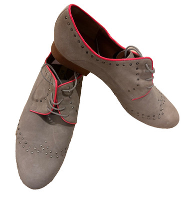 Bocage Paris Suede Studded Oxford Shoes Gray Neon Pink Women s EU 38 US 7.5