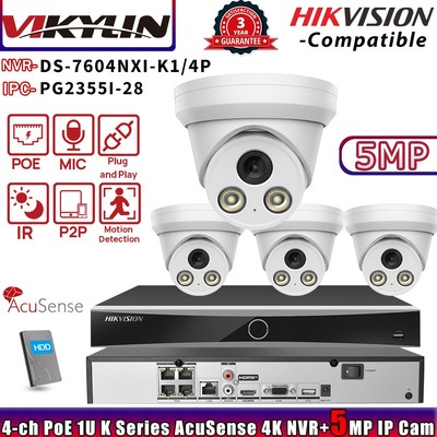 VIKYLIN 4CH 4POE CCTV System kit DS-7604NXI-K1/4P NVR IR 5MP POE IP Camera Lot