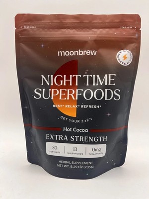 MOONBREW NIGHT TIME SUPERFOODS HOT COCOA EXTRA STRENGTH HERBAL SUPPLEMENT 2027