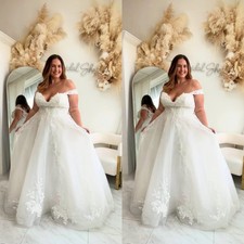 Romantic Wedding Dresses Off Shoulder Lace Applique Bridal Gown Plus Size