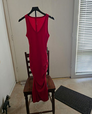A New Day Red V-Neck Sleeveless Ruched Stretch Knit Midi Bodycon Dress S