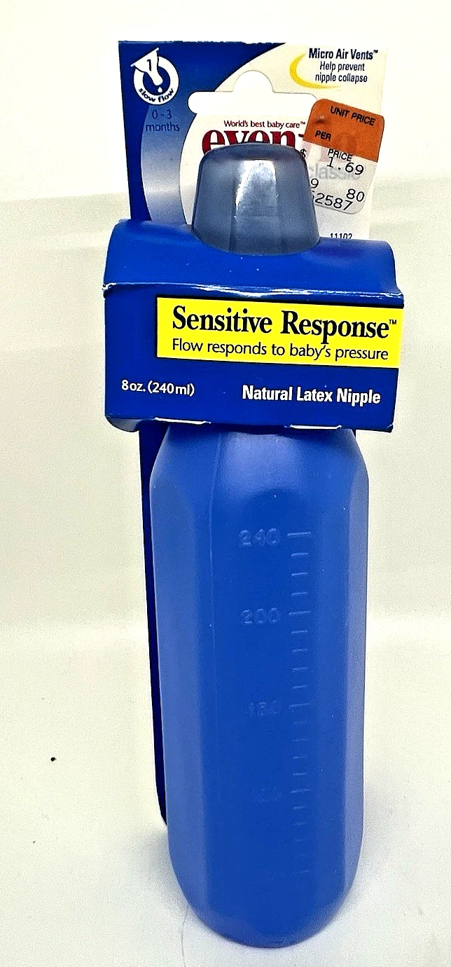 VTG Vintage Evenflo 1999 Baby Bottle Plastic Sensitive Response 8oz blue
