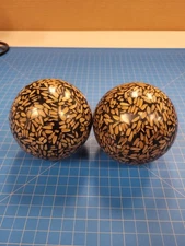 Vintage Decorative Orbs Set Black Lacquer Inlaid Rice Design Balls Home Decor