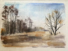 Franz Ehmke 1928 - 2018 Berlin Pastel View Field At The Edge Of The Woods Autumn
