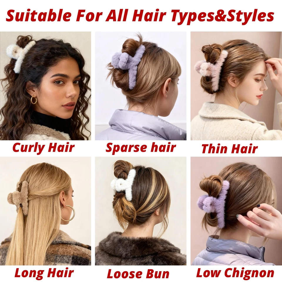 4 Шт искусственного меха заколки большой плюшевый волос поймать заколка челюсти зажим для женщин... - Изображение 4 из 4