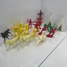 Vintage Marx Tim-Mee Plastic Figures Western Cowboy / N. American  (20 Pc Set)