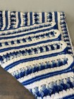 Vintage Handmade Crochet Afghan Blanket Blue and White Scalloped Edge