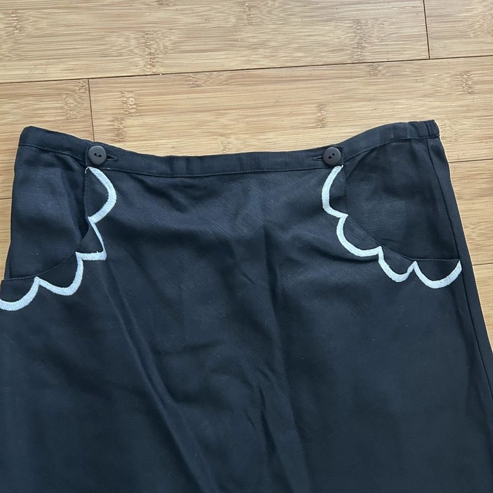 Falda Midi Negra Putumayo De Colección Pequeña Lino Algodón Bordado Dobladillo Cintura Elástica Foto 4 de 4