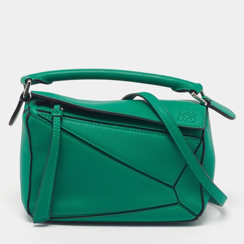 Loewe Puzzle Mini Green Leather Shoulder Bag