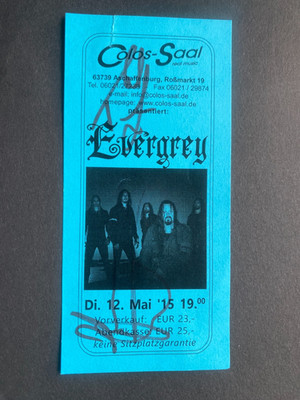 EVERGREY 2015  In-person signed Eintrittskarte 7x15 Autogramm